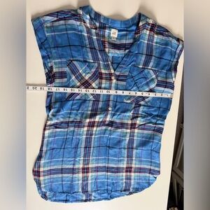 GAP Women's XS Plaid Cap Sleeve Blue Top